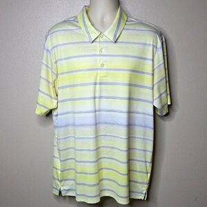 132 Adidas Yellow White Gray Climate cool Golf Polo Shirt with Classic Stripes